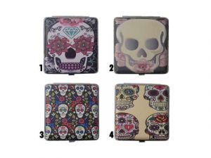 3101CSKULL Candy Skull Leatherette Wrapped Cigarette Case