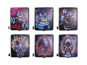 3101L20SK2 Skulls and Clowns Leatherette Wrapped Cigarette Case