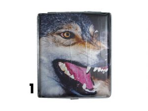 3101L20WOLF Distressed, Vintage Style Wolf Leatherette  Cigarette Case