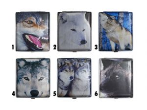 3101L20WOLF Distressed, Vintage Style Wolf Leatherette  Cigarette Case