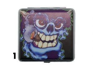 3102L20SK2 Skull and Clowns Leatherette Wrapped  Cigarette Case